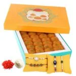 4 Rakhi & 1 kg Kesariya Ladoo