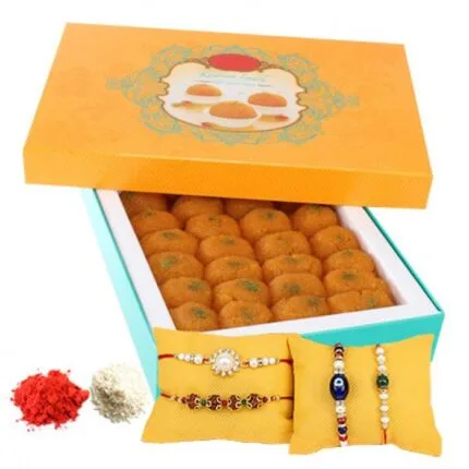 4 Rakhi & 1 kg Kesariya Ladoo